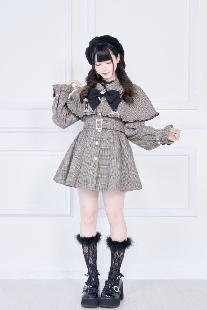 NoGenki Retro Plaid Jirai Kei Capelet Coat