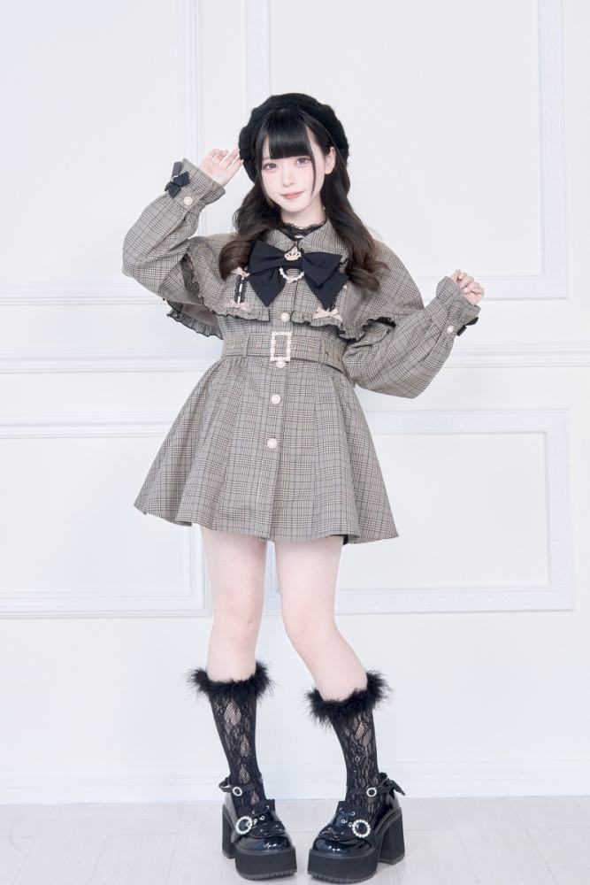 NoGenki Retro Plaid Jirai Kei Capelet Coat