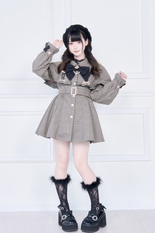 NoGenki Retro Plaid Jirai Kei Capelet Coat