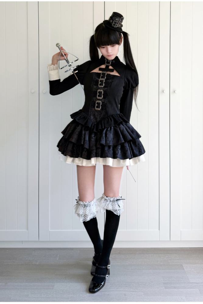 Withpuji Color Blocking Goth Lolita OP Hat and Petticoat