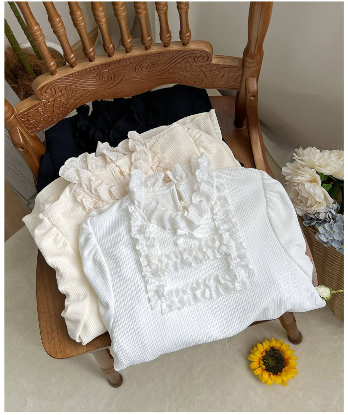 Withpuji Elegant Ruffled Knitted Long Sleeves Top