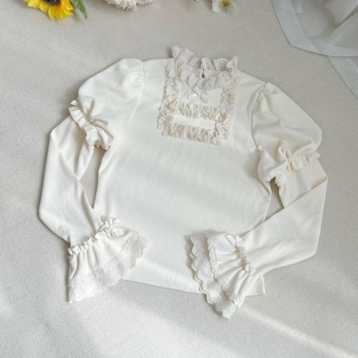 Withpuji Elegant Ruffled Knitted Long Sleeves Top