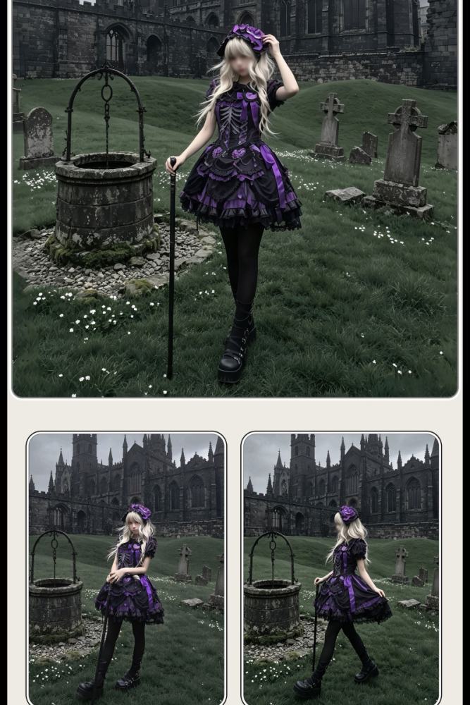 Strawberry Heart Bone Gothic Lolita One Piece Dress