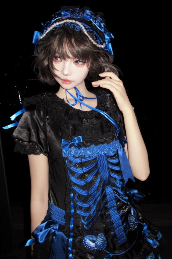 Strawberry Heart Bone Gothic Lolita One Piece Dress