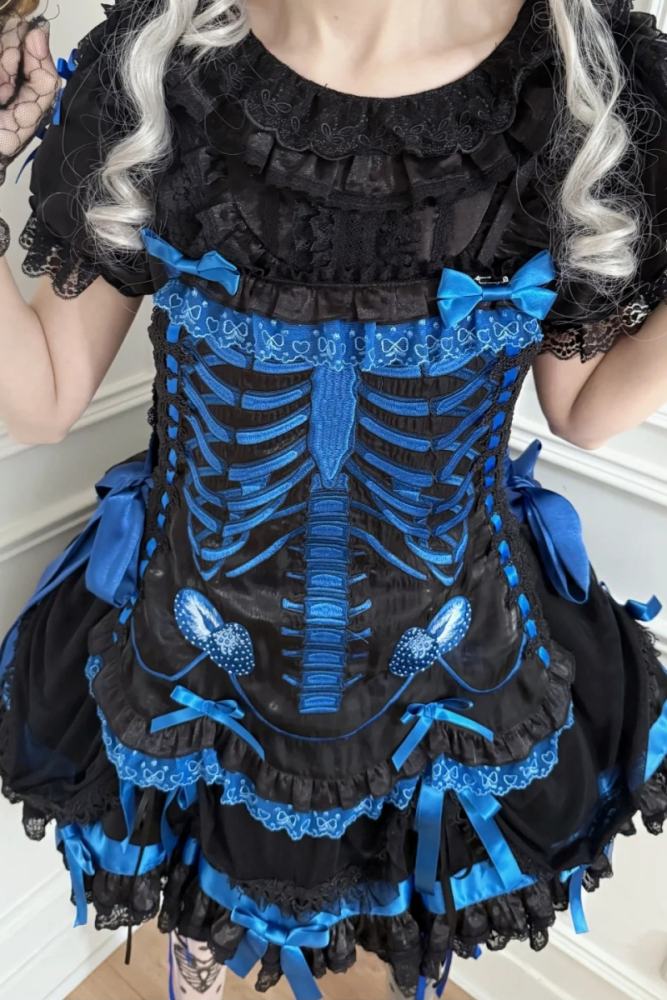 Strawberry Heart Bone Gothic Lolita One Piece Dress