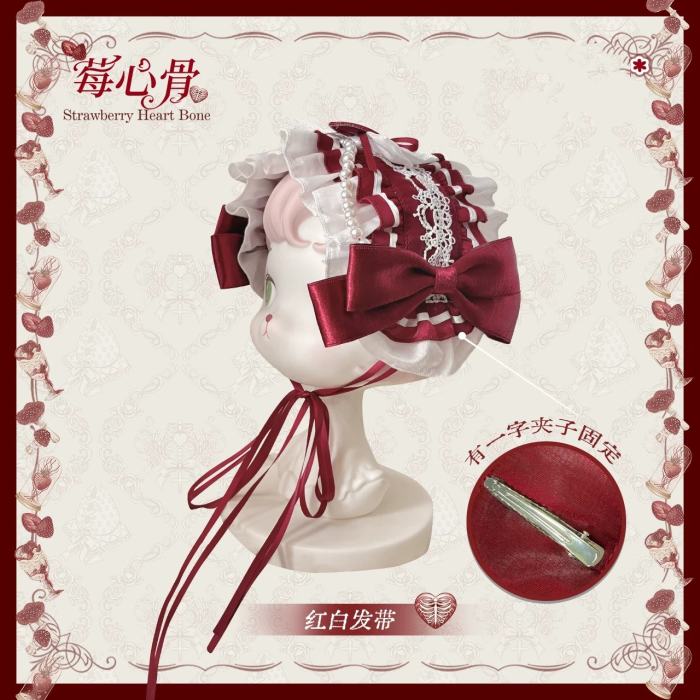 Strawberry Heart Bone Lolita Headdress and Brooch