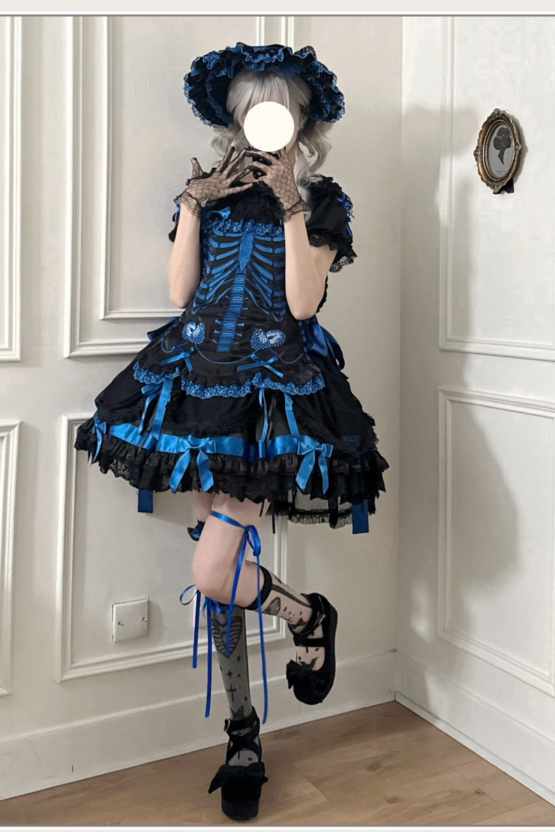 Strawberry Heart Bone Gothic Lolita One Piece Dress