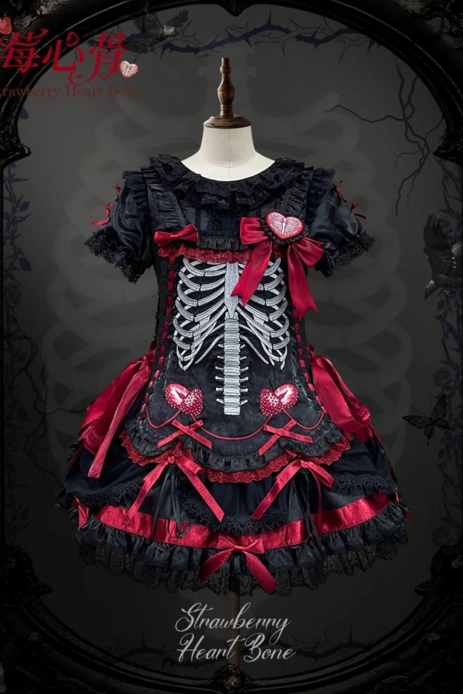 Strawberry Heart Bone Gothic Lolita One Piece Dress