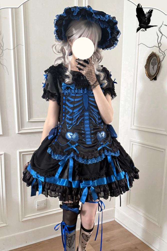 Strawberry Heart Bone Gothic Lolita One Piece Dress