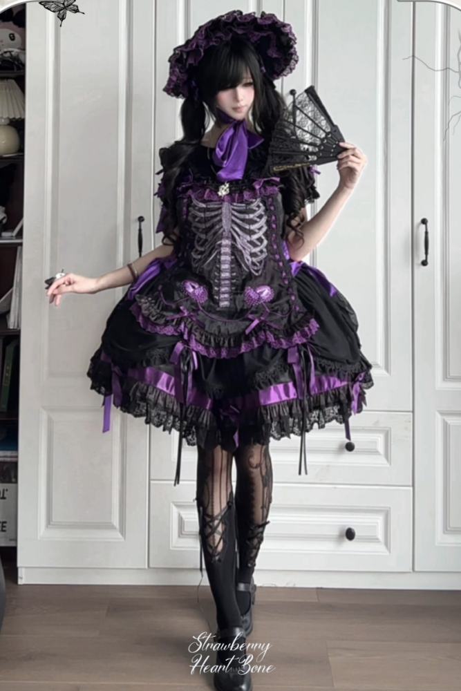 Strawberry Heart Bone Gothic Lolita One Piece Dress