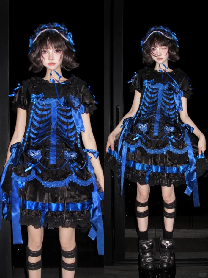 Strawberry Heart Bone Gothic Lolita One Piece Dress