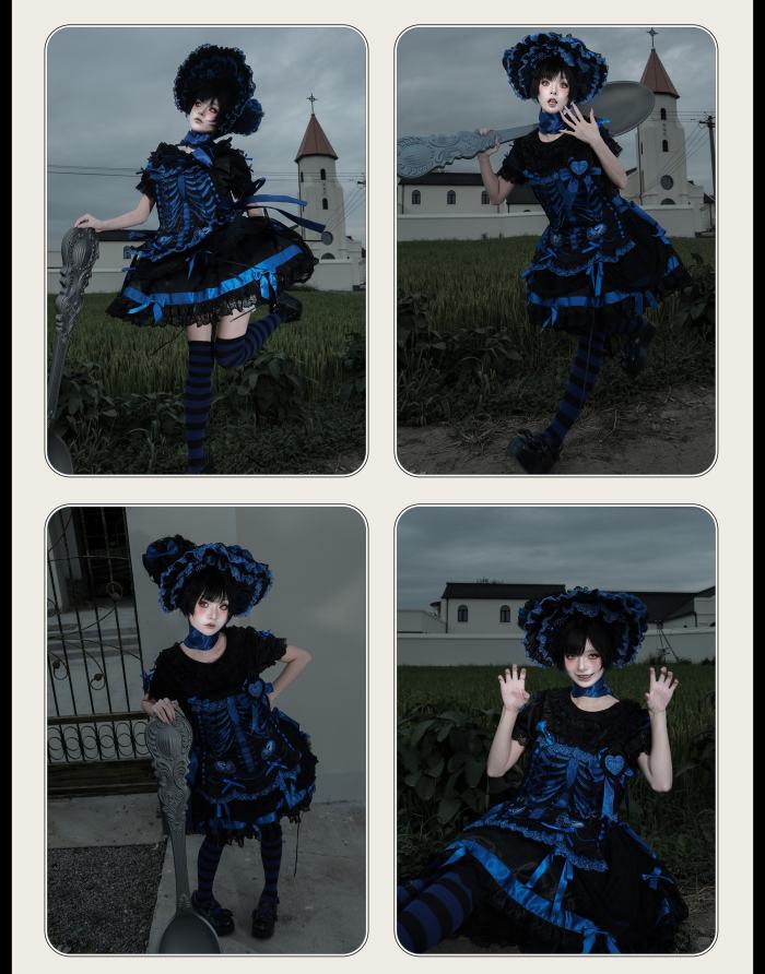 Strawberry Heart Bone Gothic Lolita One Piece Dress
