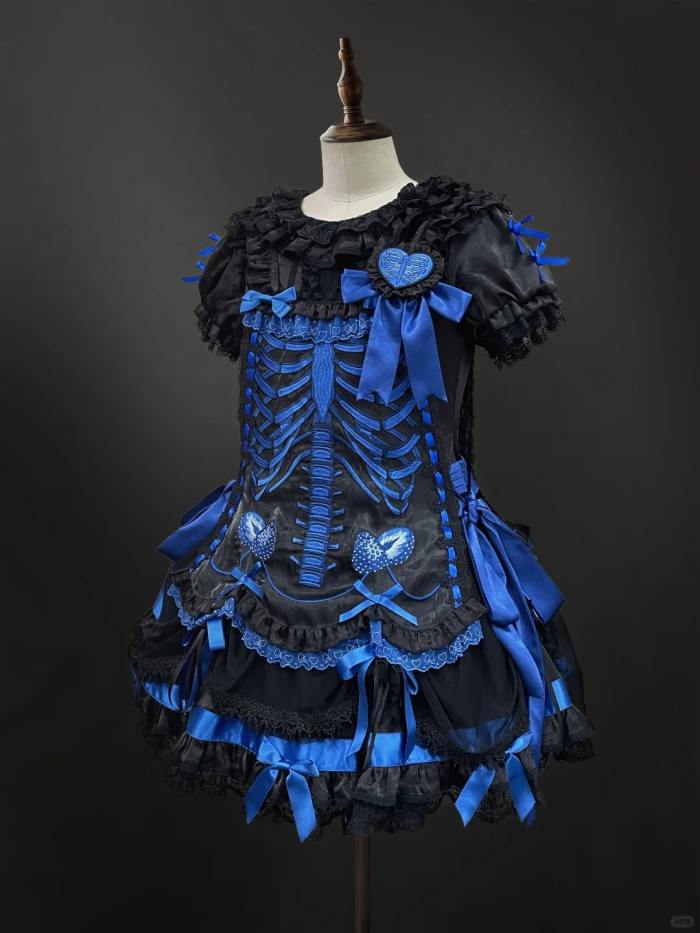 Strawberry Heart Bone Gothic Lolita One Piece Dress