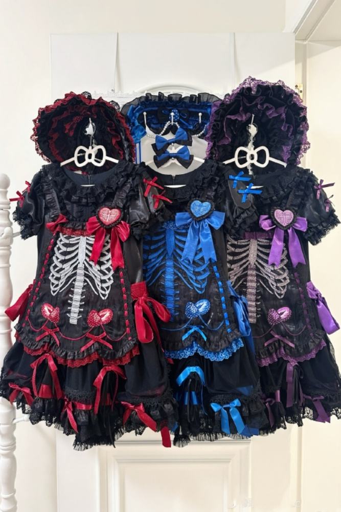 Strawberry Heart Bone Gothic Lolita One Piece Dress