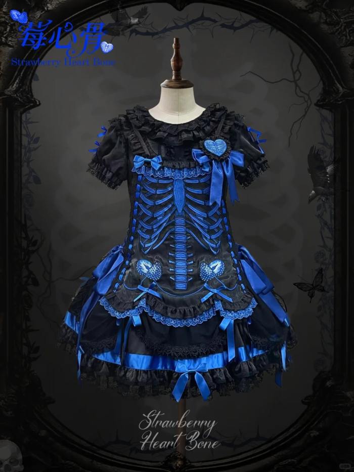 Strawberry Heart Bone Gothic Lolita One Piece Dress