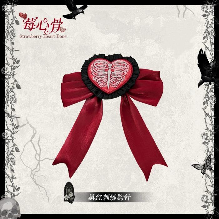 Strawberry Heart Bone Lolita Headdress and Brooch