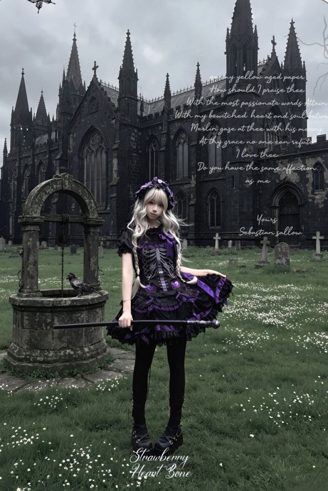 Strawberry Heart Bone Gothic Lolita One Piece Dress