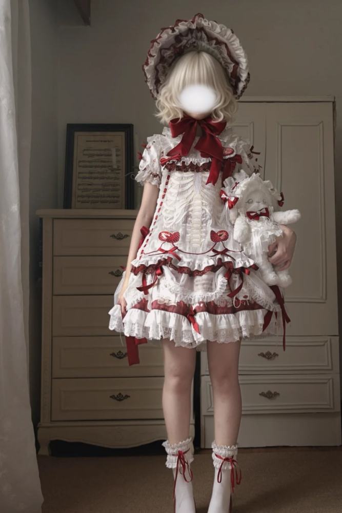 Strawberry Heart Bone Lolita Headdress and Brooch