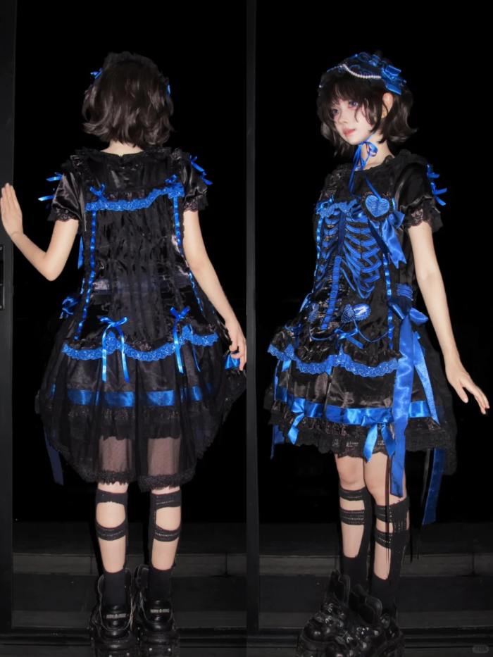 Strawberry Heart Bone Gothic Lolita One Piece Dress