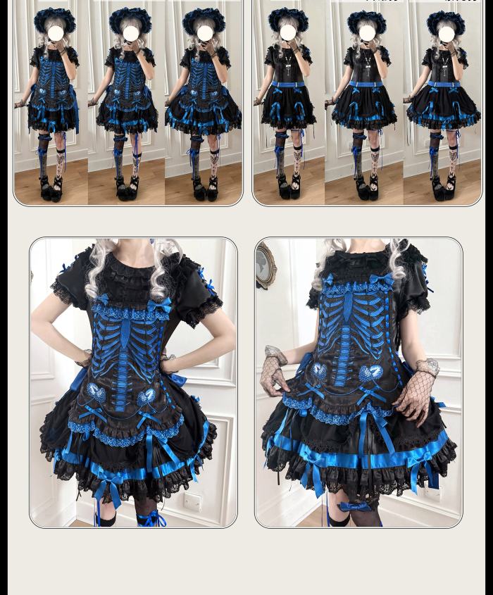 Strawberry Heart Bone Gothic Lolita One Piece Dress
