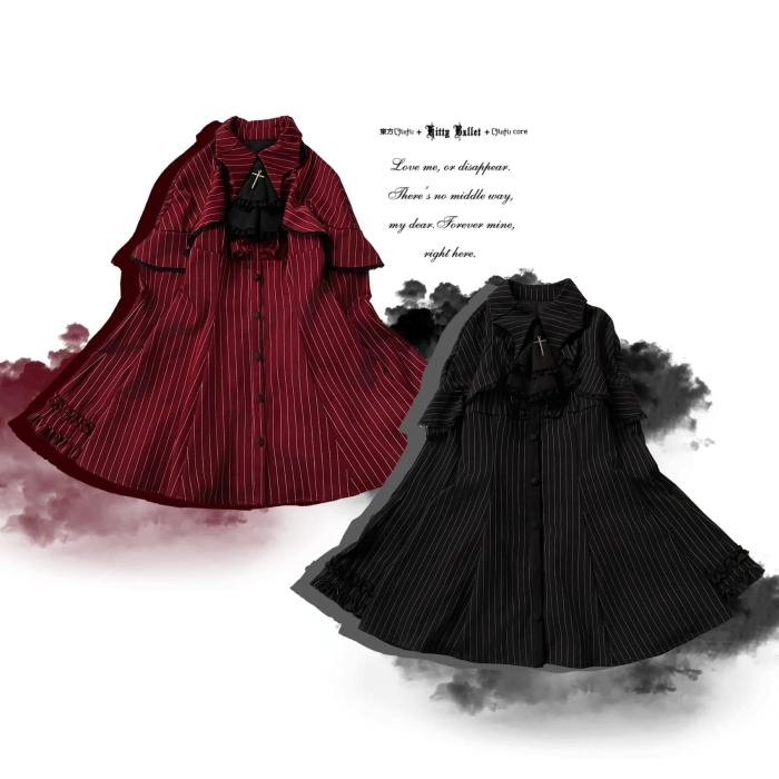 Kitty Bxllet Dark Stripes Faux Two Piece Jirai Kei Dress