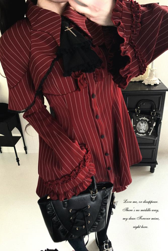 Kitty Bxllet Dark Stripes Faux Two Piece Jirai Kei Dress