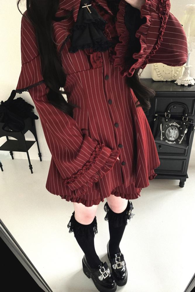 Kitty Bxllet Dark Stripes Faux Two Piece Jirai Kei Dress