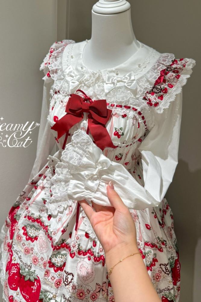 Creamy Cat Lacework Frills Cotton Lolita Blouse Old School