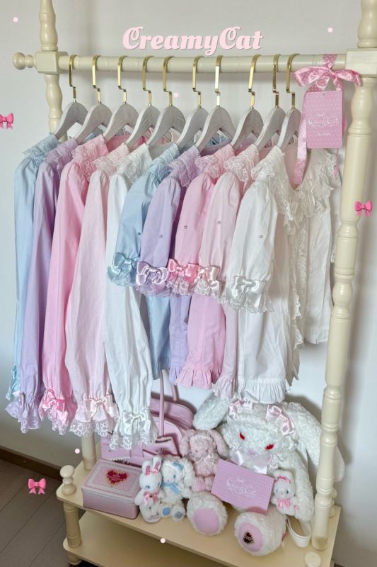 Creamy Cat Lacework Frills Cotton Lolita Blouse Old School