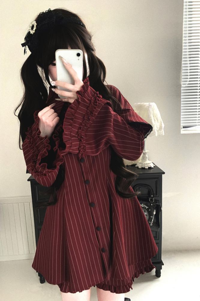 Kitty Bxllet Dark Stripes Faux Two Piece Jirai Kei Dress
