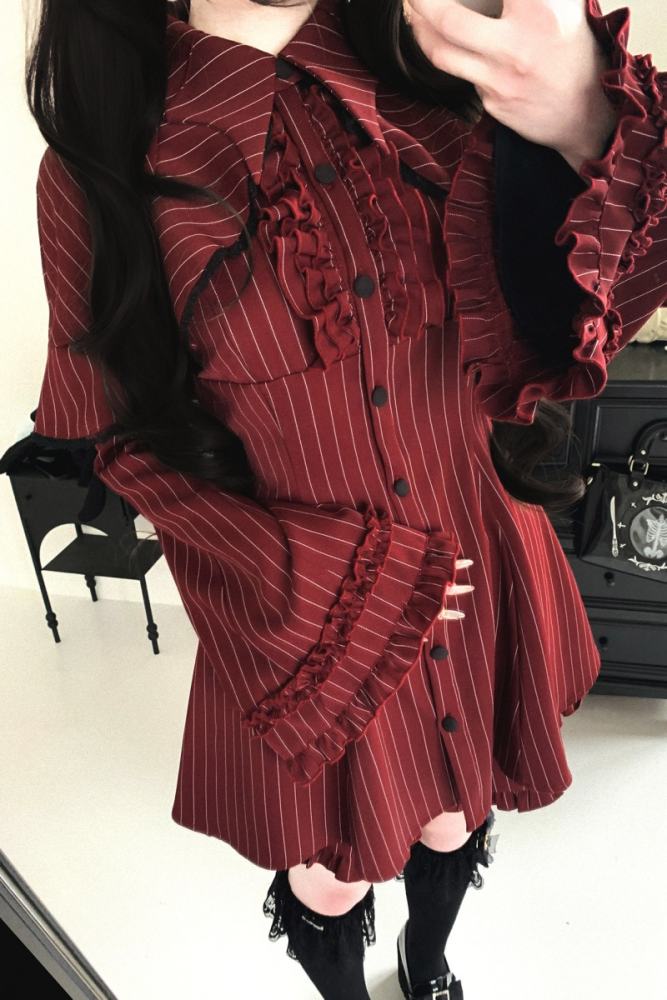 Kitty Bxllet Dark Stripes Faux Two Piece Jirai Kei Dress
