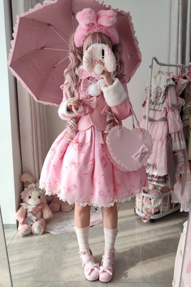 Sweet Wool Lolita Pink and White Short Coat