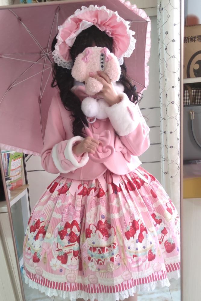 Sweet Wool Lolita Pink and White Short Coat