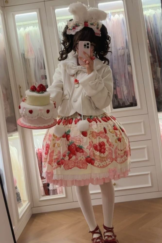 Sweet Wool Lolita Pink and White Short Coat