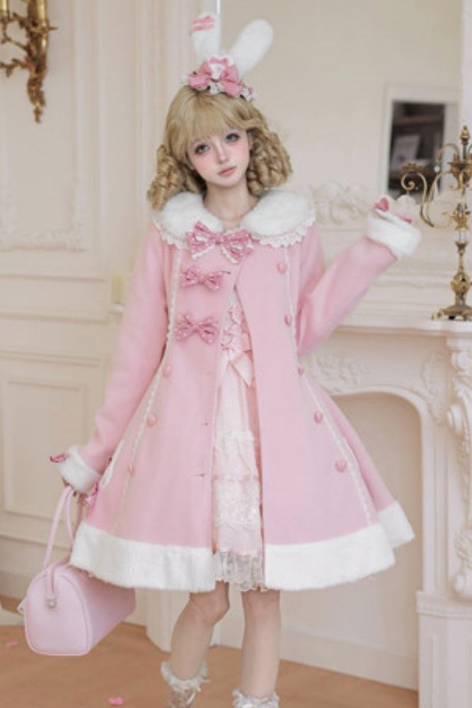 Tommy Bear Lovely Rabbit Detachable Collar Lolita Pink Coat
