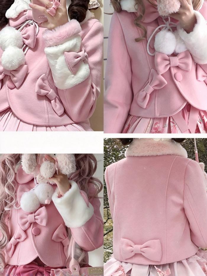 Sweet Wool Lolita Pink and White Short Coat