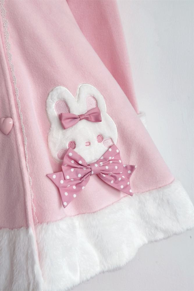 Tommy Bear Lovely Rabbit Detachable Collar Lolita Pink Coat