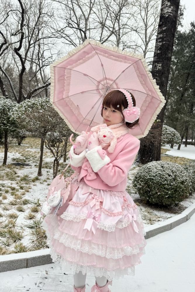 Sweet Wool Lolita Pink and White Short Coat
