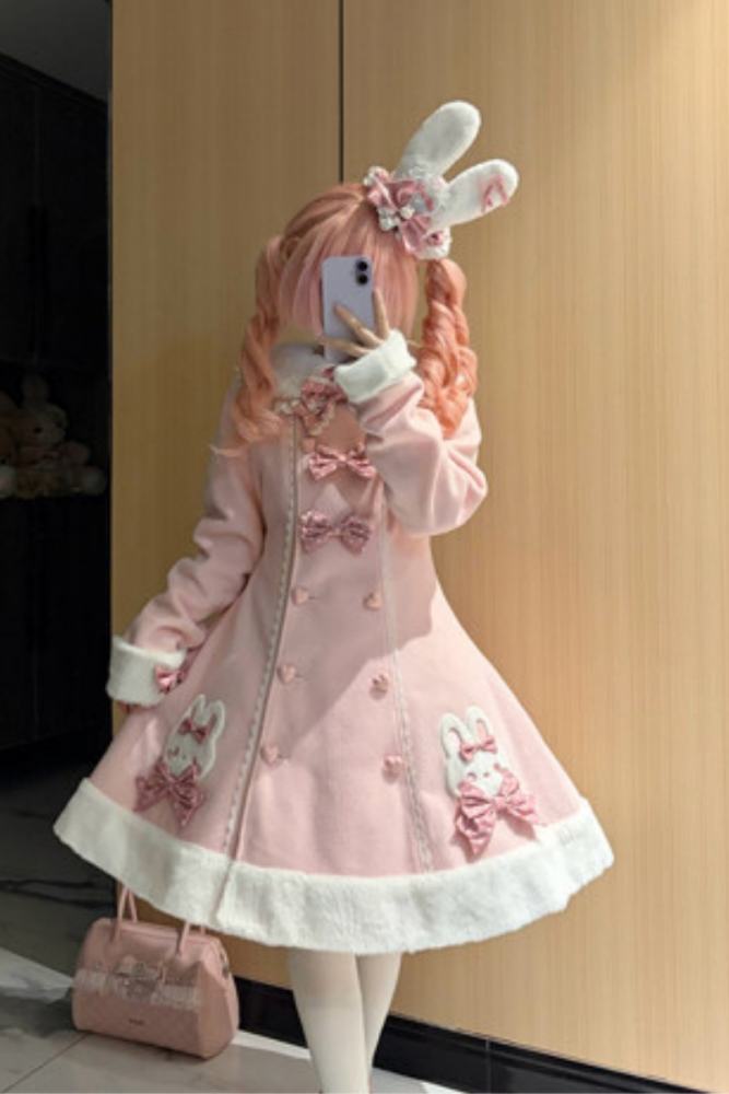 Tommy Bear Lovely Rabbit Detachable Collar Lolita Pink Coat