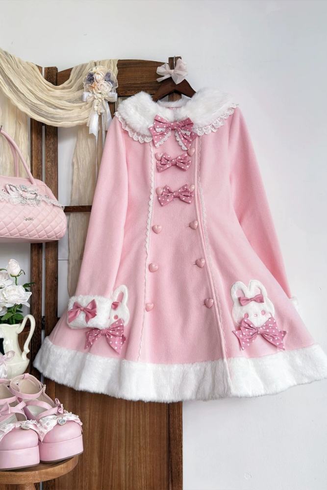 Tommy Bear Lovely Rabbit Detachable Collar Lolita Pink Coat