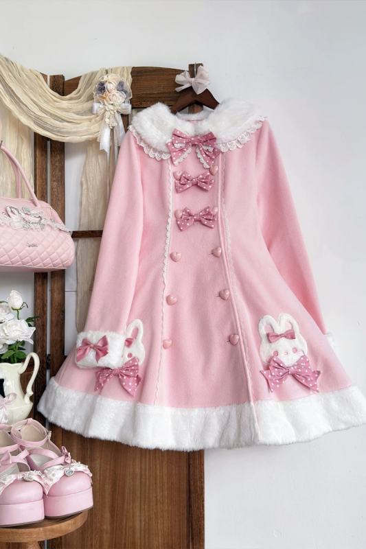 Tommy Bear Lovely Rabbit Detachable Collar Lolita Pink Coat