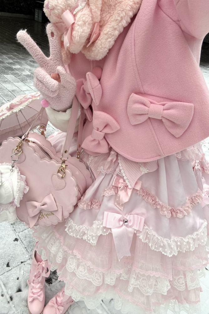 Sweet Wool Lolita Pink and White Short Coat