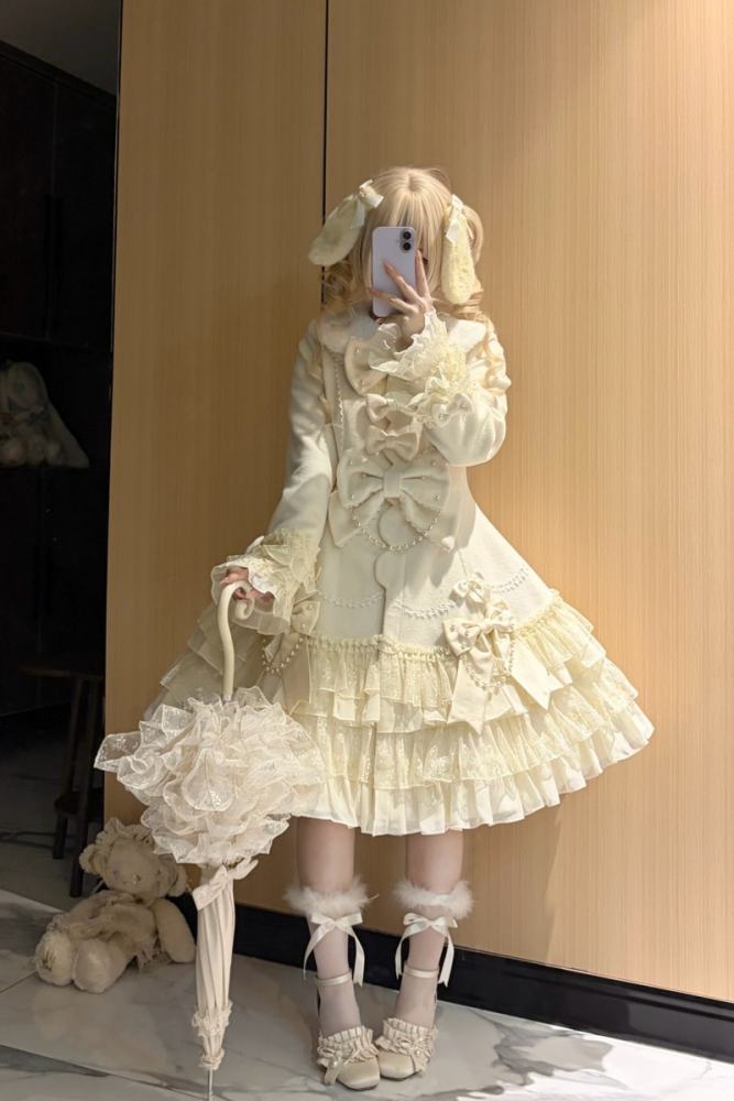 White Bird Pearls Bowknots Sweet Lolita Coat