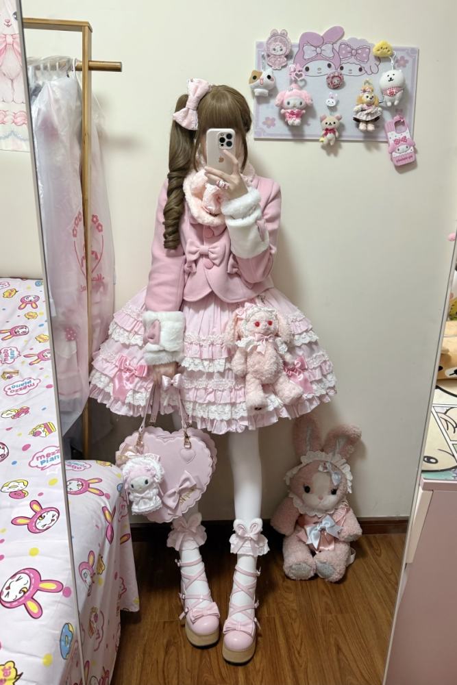 Sweet Wool Lolita Pink and White Short Coat