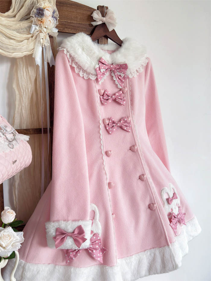 Tommy Bear Lovely Rabbit Detachable Collar Lolita Pink Coat