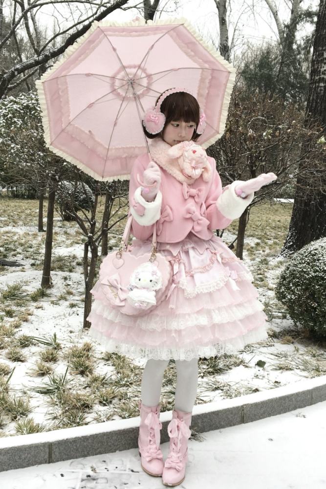 Sweet Wool Lolita Pink and White Short Coat