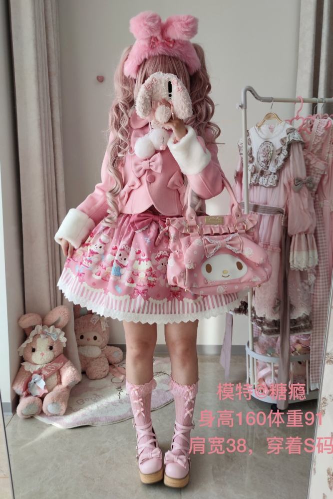 Sweet Wool Lolita Pink and White Short Coat