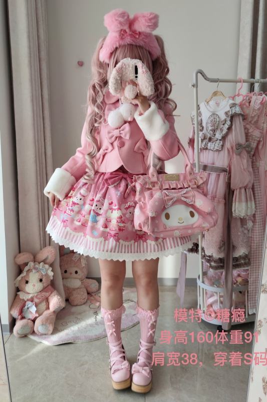 Sweet Wool Lolita Pink and White Short Coat