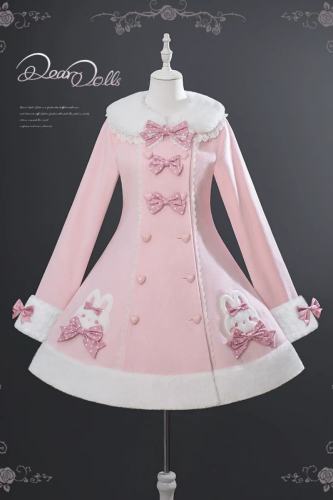Tommy Bear Lovely Rabbit Detachable Collar Lolita Pink Coat