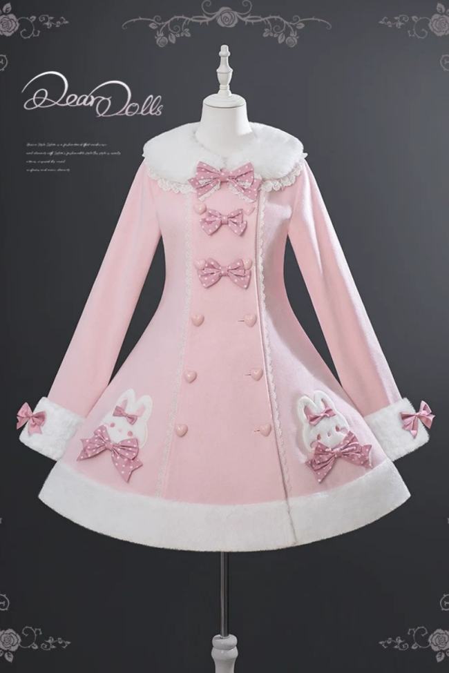 Tommy Bear Lovely Rabbit Detachable Collar Lolita Pink Coat